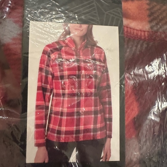 Eddie Bauer Womens Fleece 1/4 Zip Pullover Top Red Plaid XS Extra Small - Picture 4 of 5